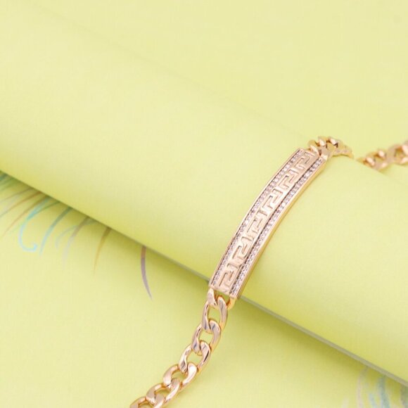 "Elegant Greek Key Rose Gold Bracelet with Sparkling CZ Accents, XPBL0964 - Picture 6 of 12